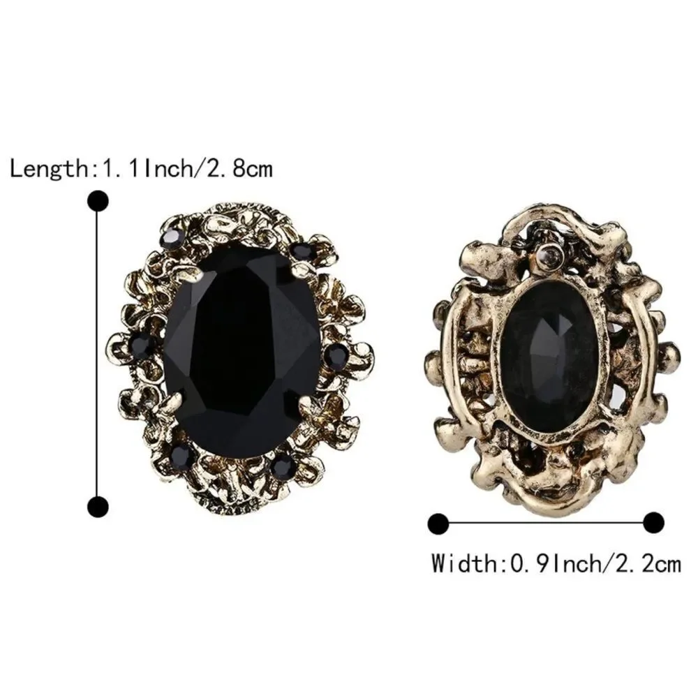 Antique Yellow Gold with Black Onyx Austrian Crystal Cameo Post Stud Earrings